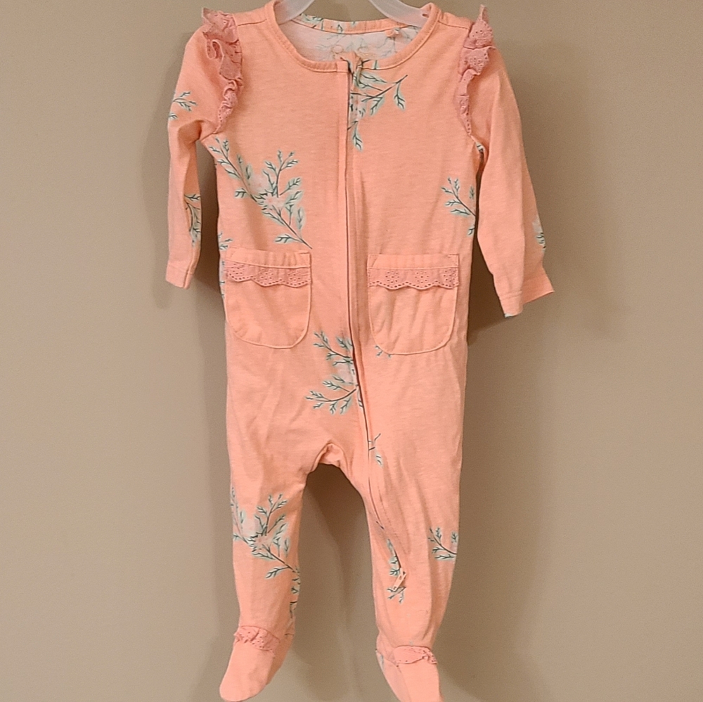 Jessica Simpson peach zip up sleeper/footie with eyelet detail